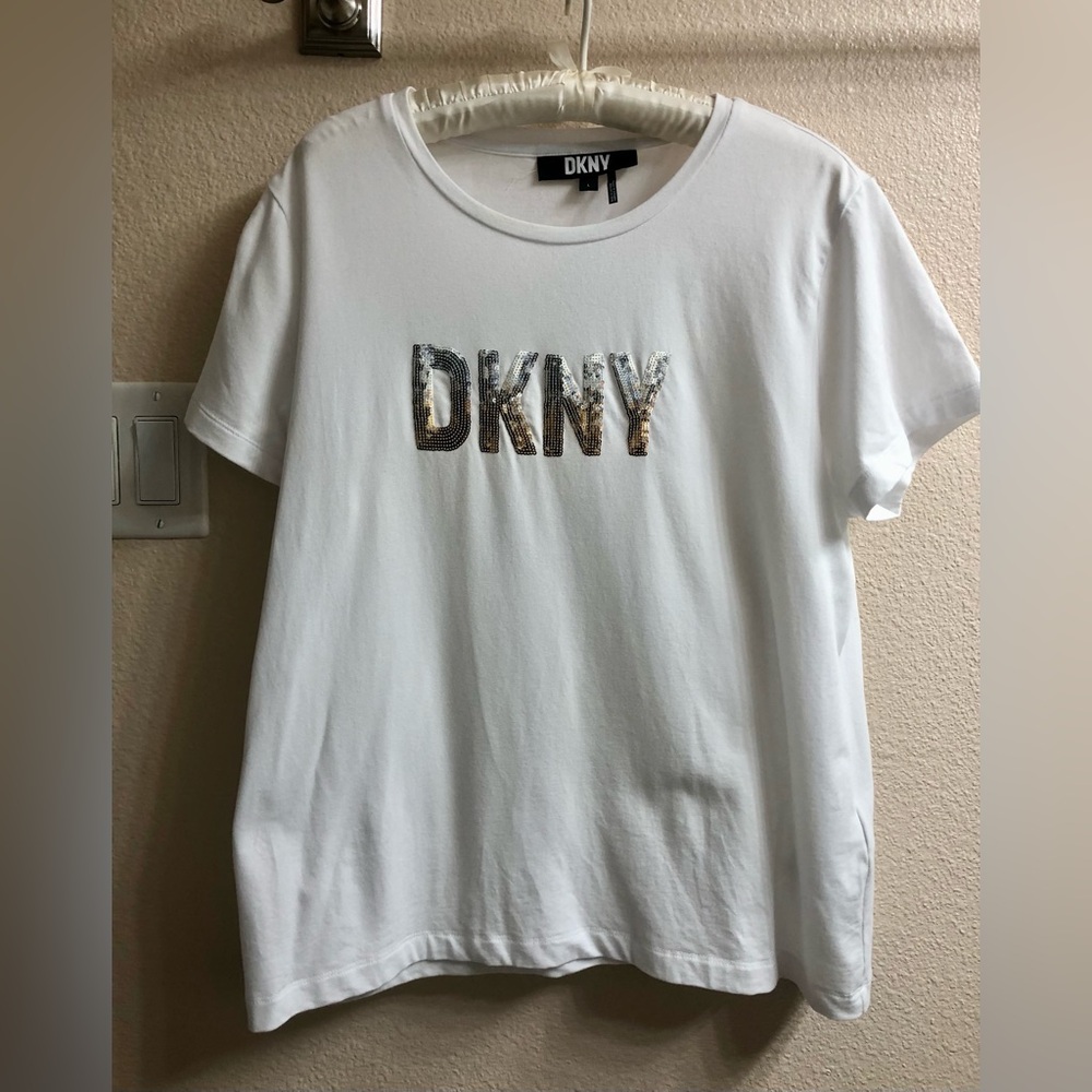 DKNY White Sequin Logo Tee
